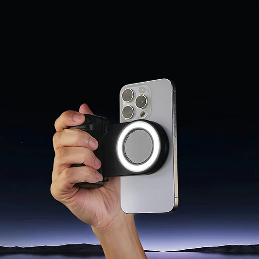 Grip MagSafe 2025 avec Déclencheur Bluetooth & Lumière LED – Stabilisateur Photo/Vidéo pour iPhone & Android